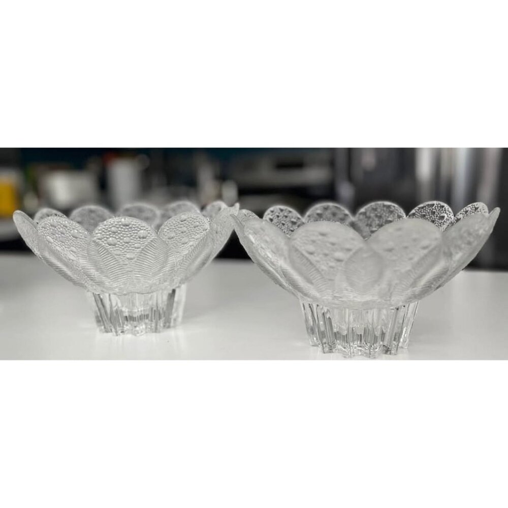 VTG Lausitzer Glass Crystal MEDEA Textured Dew Drop & Leaf German Bowls Set of 2